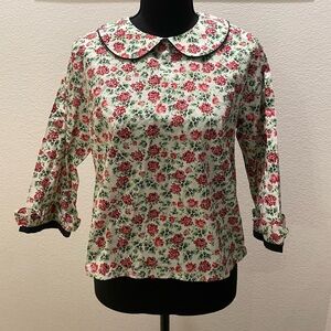 Batsheva Anise Floral Print Peter Pan Collar Top Sz 8
